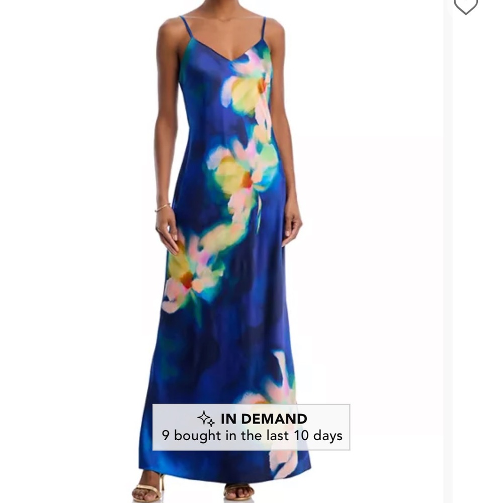 Steve Madden Atara Dress Blue Floral Watercolor Satin Maxi Slip Dress Size 4